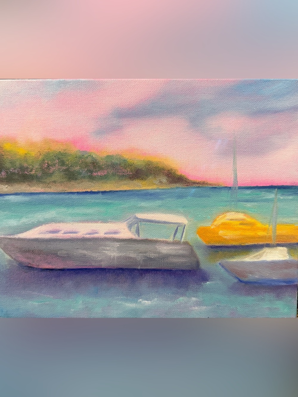 Original hand-painted oil, painting, boat, coastal art